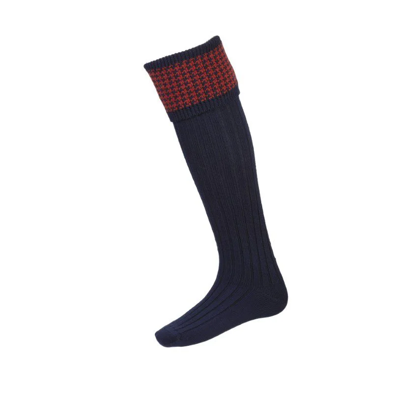 durable trail socks for backpacking-William Powell Houndstooth Mens Merino Shooting Socks - Navy