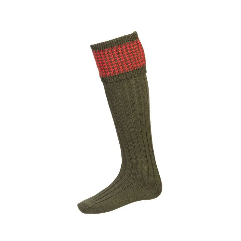 thin socks for ballet slippers-William Powell Houndstooth Mens Merino Shooting Socks - Spruce