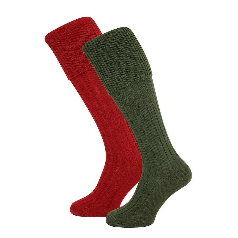 colorful socks with fruit prints-William Powell Jura Merino Twin Pack Mens Socks - Spruce/Brick Red