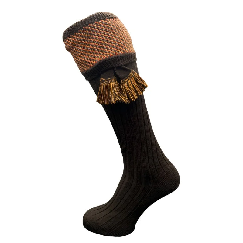 breathable linen socks for summer-William Powell Tayside Mens Merino Shooting Socks with Garters - Walnut