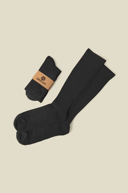 breathable bamboo socks for yoga-Women's Black Compression Socks with Grips - 2 Pairs