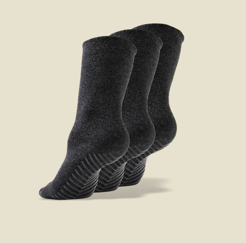 supportive socks for varicose veins-Women's Dark Grey Original Crew Non-Slip Socks - 3 pairs