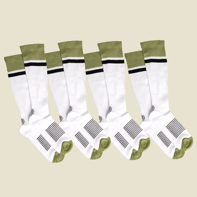 extra-wide socks for swollen feet-Women's White/Black/Green Compression Socks with Grips - 4 Pairs