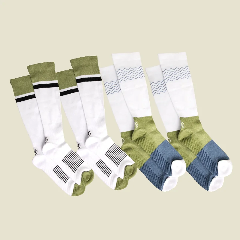 festive Easter socks for spring-Women's White/Blue/Green Compression Socks with Grips Variety Pack - 4 Pairs