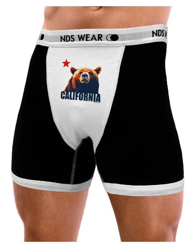 warm briefs for camping nights-California Republic Design - Grizzly Bear and Star Mens Boxer Brief Underwear by TooLoud