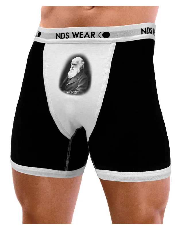 thin boxers for summer wear-Charles Darwin Black and White Mens Boxer Brief Underwear by TooLoud