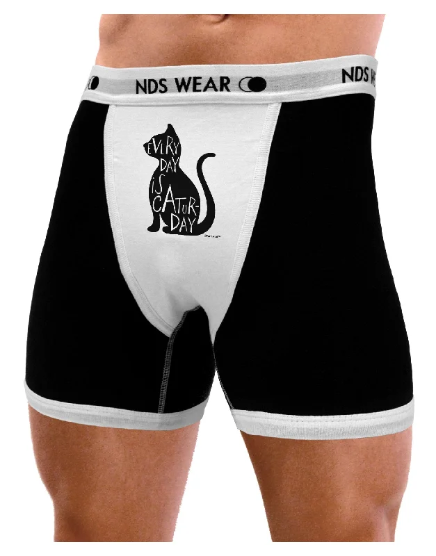 durable boxers for outdoor trips-Every Day Is Caturday Cat Silhouette Mens Boxer Brief Underwear by TooLoud