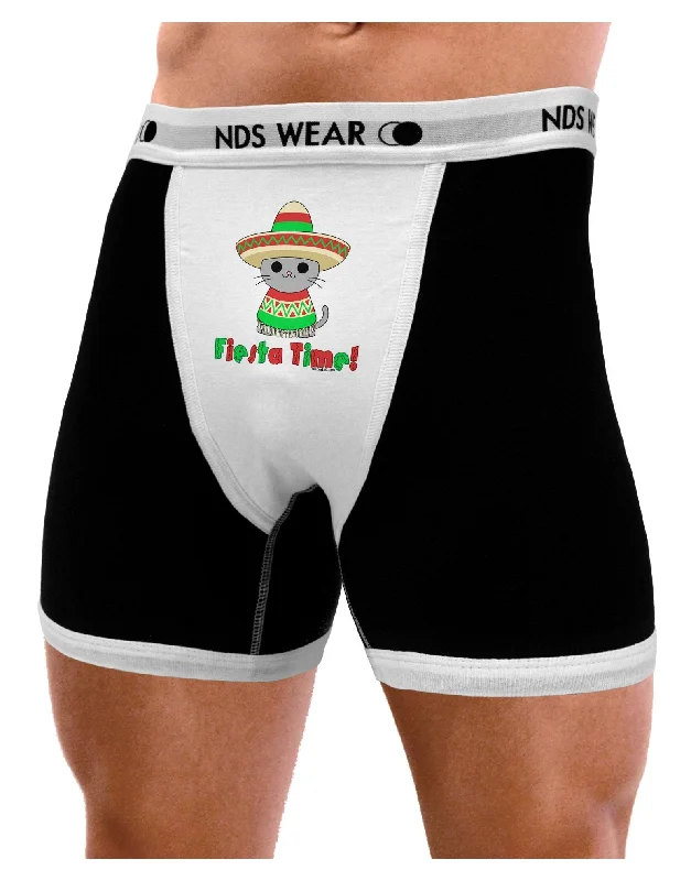 warm briefs for camping nights-Fiesta Time - Cute Sombrero Cat Mens Boxer Brief Underwear by TooLoud