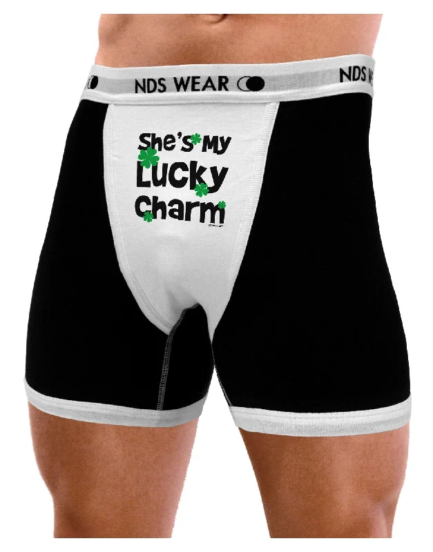 breathable cotton trunks for office-She‘s My Lucky Charm - Matching Couples Design Mens NDS Wear Boxer Brief Underwear