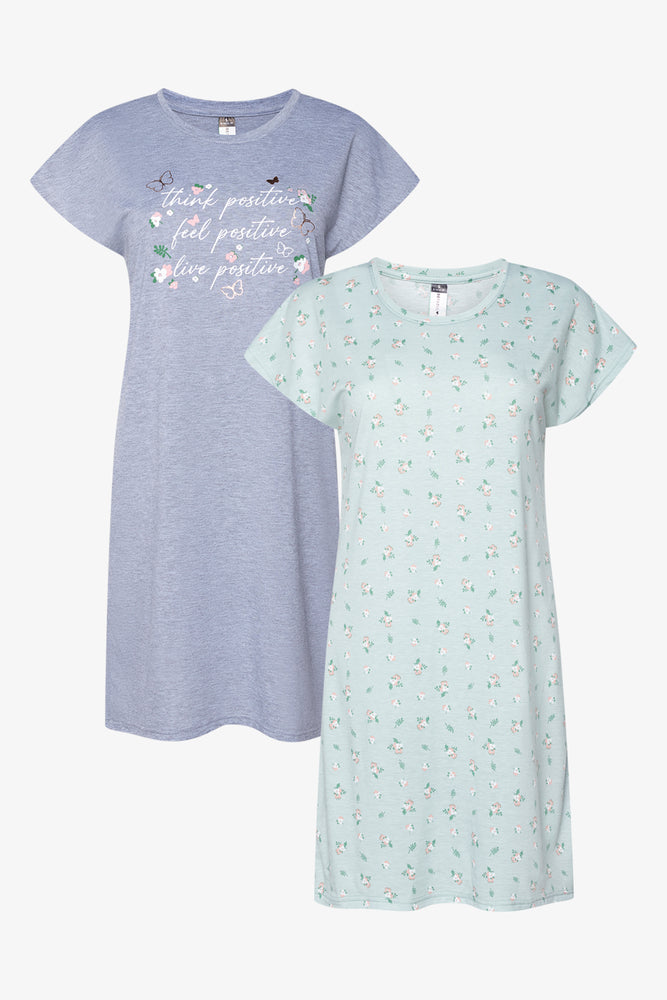 durable pajama sets for long use-2 Pack Floral Sleepshirts Green And Grey