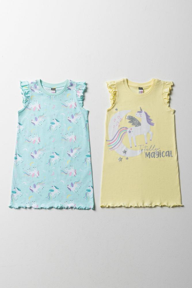 cozy pajamas for home evenings-2 Pack Sleep-Shirt Unicorn Yellow