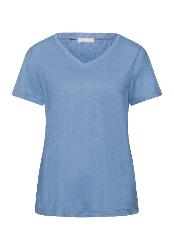 extra-wide pajamas for comfort-Sleep And Lounge Relaxed V-Neck Top | Endless Blue 74842-2533