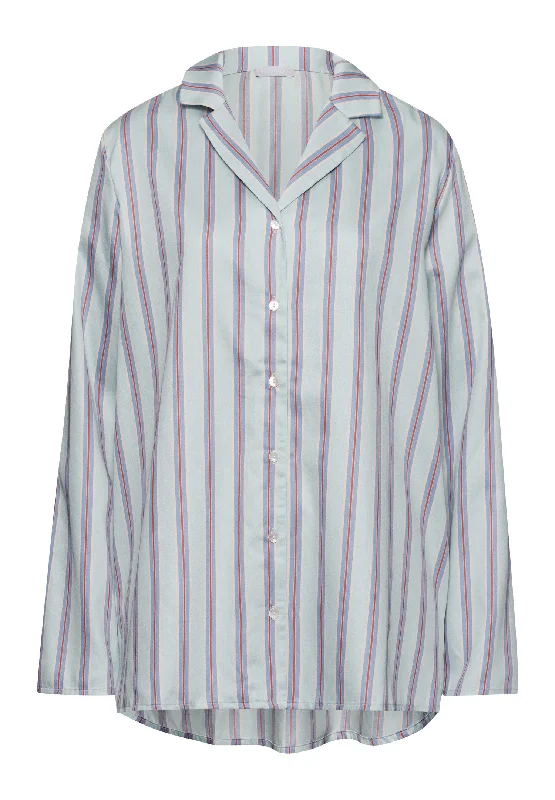 supportive pajama tops for nursing-Sleep And Lounge Cotton Button Front Pajama Shirt | Balanced Stripe 74849-2164