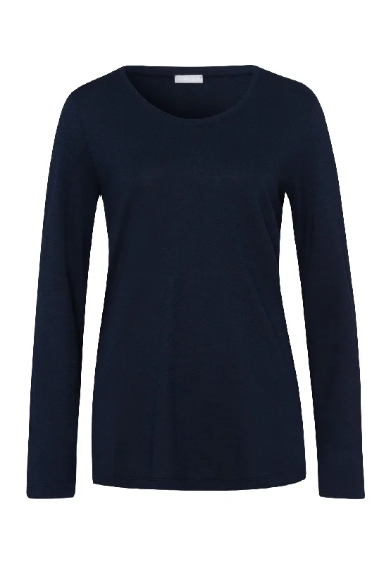 durable pajamas for rugged trips-Sleep And Lounge Relaxed Round Neck Top | Deep Navy 77844-1610