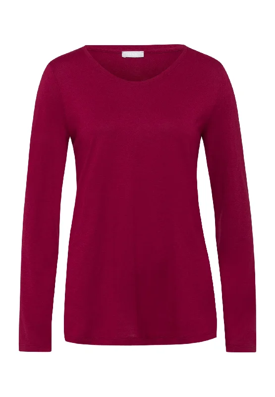 elegant pajama tops for guests-Sleep And Lounge Relaxed Round Neck Top | Burgundy 77844-2459