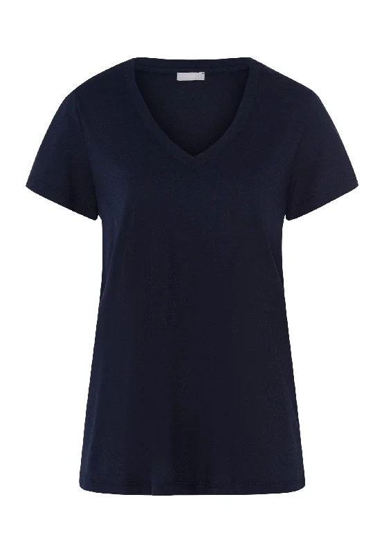 breathable cotton pajama tops-Sleep And Lounge V-Neck T-Shirt | Deep Navy 77876-1610