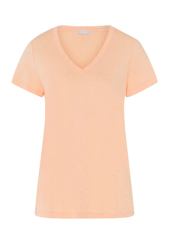 seamless pajama shorts for summer-Sleep And Lounge V-Neck T-Shirt | Peach Nougat 77876-2274