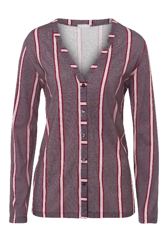 lightweight pajama tops for heat-Sleep And Lounge Button Front Shirt | Sleek Stripe 77934-2934