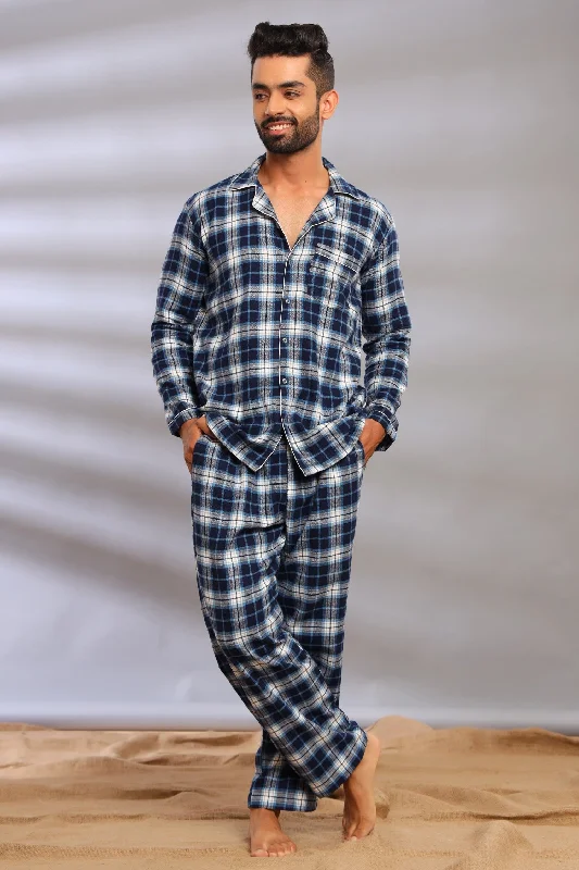 festive Easter pajama pants-Blue Checks Pajama Set for Men