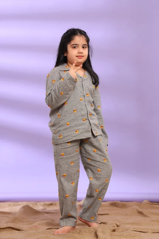 soft cotton pajamas for movie nights-Burger Lovers Pajama Set for Girls