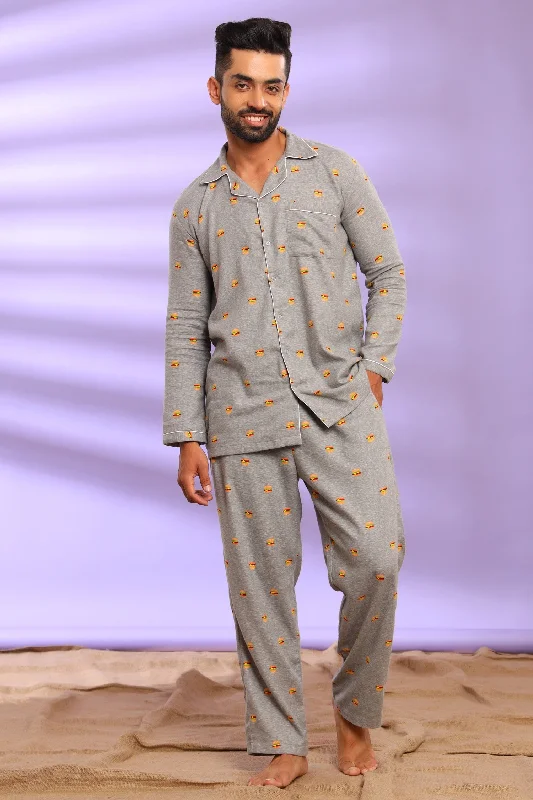 trendy checkered pajama sets-Burger Lovers Pajama Set for Men