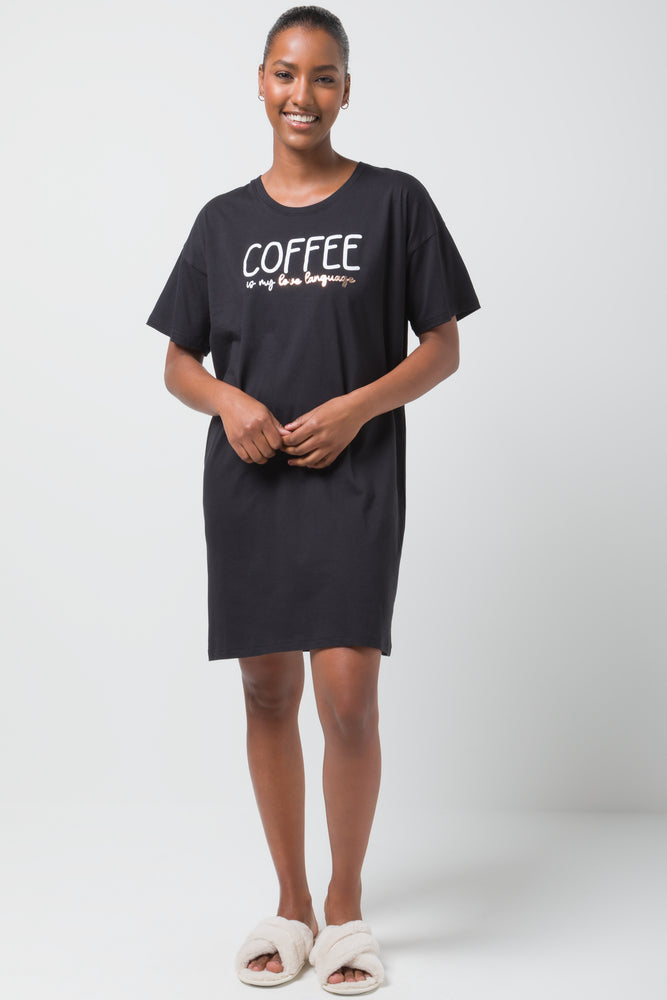 breathable cotton pajama tops-Coffee Sleepshirt Black