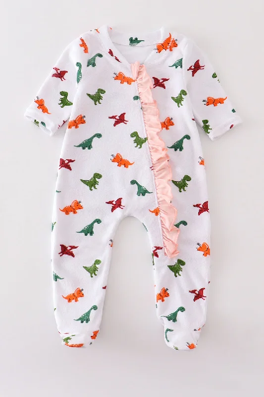 soft Modal pajamas for relaxation-Dinosaur print baby girl sleepsuit