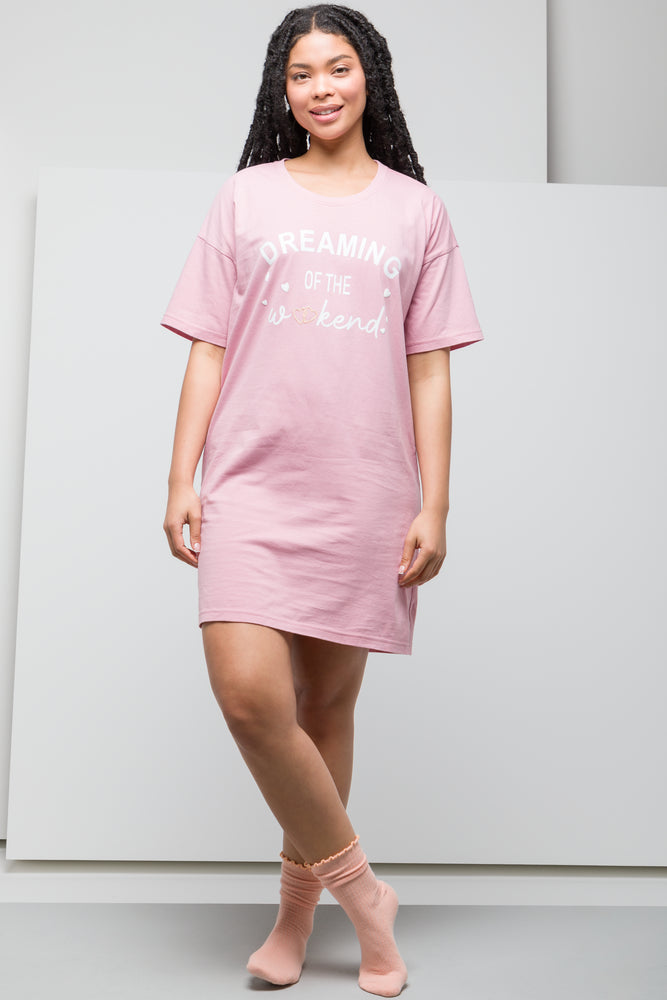 eco-friendly pajamas for green living-Dreaming Of The Weekend Sleep Shirt Pink