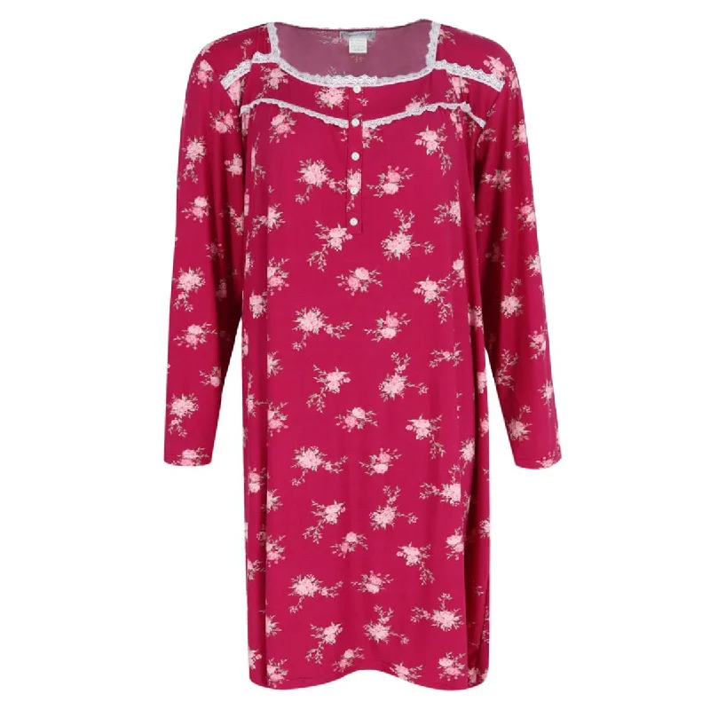 durable pajama sets for long use-Elegant Emily Women's Plus Size Floral Lace Long Sleeve Sleep Gown