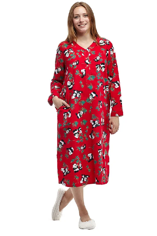 anti-slip pajama sets for safety-Flannel Panda Bear Plus Size Sleep Shirt