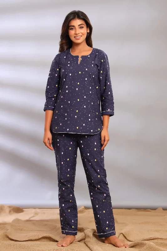 cozy pajamas for home evenings-Hearty Delight Kurti Style Pajama Set