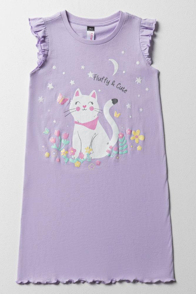 moisture-wicking pajamas for active-Kitty Sleep-Shirt Purple