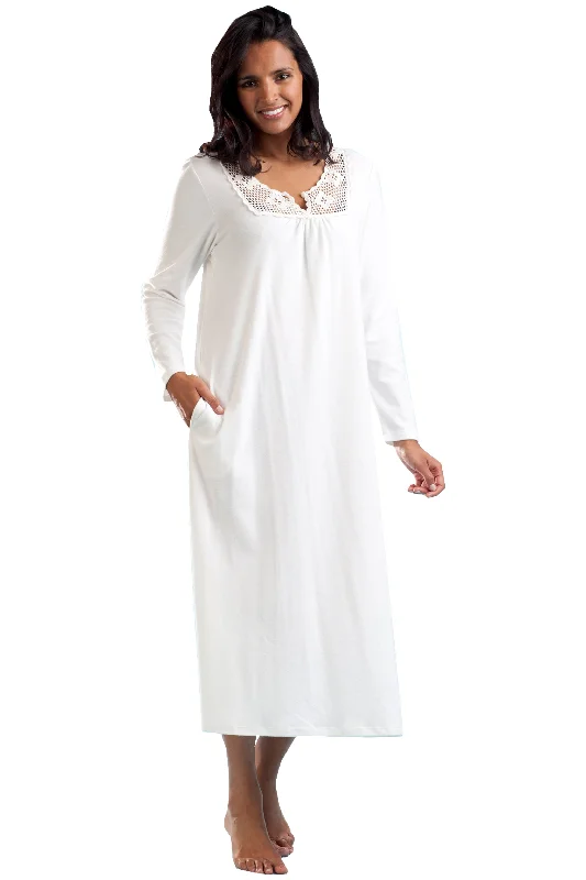 eco-friendly hemp pajamas-Long Sleeve Crochet Sleep Dress