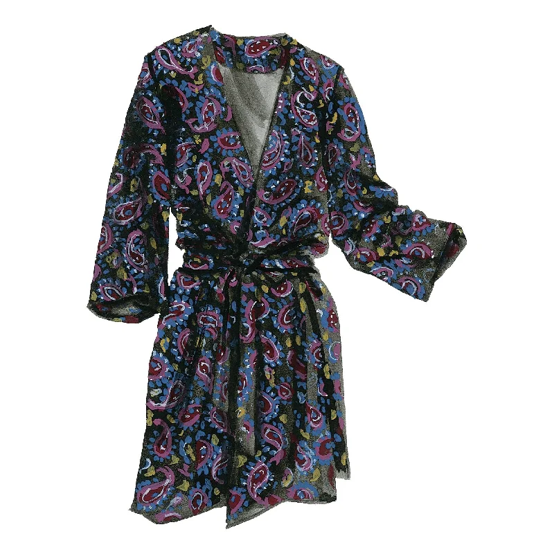 breathable linen pajama sets-Veronica's Paisley Satin Robe