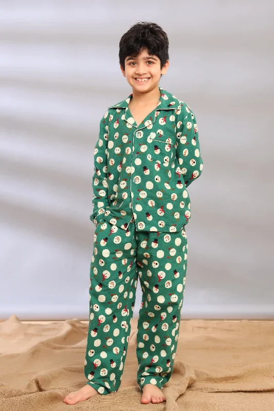 thick knit pajamas for winter-Snowman Print Pajama Set for Boys