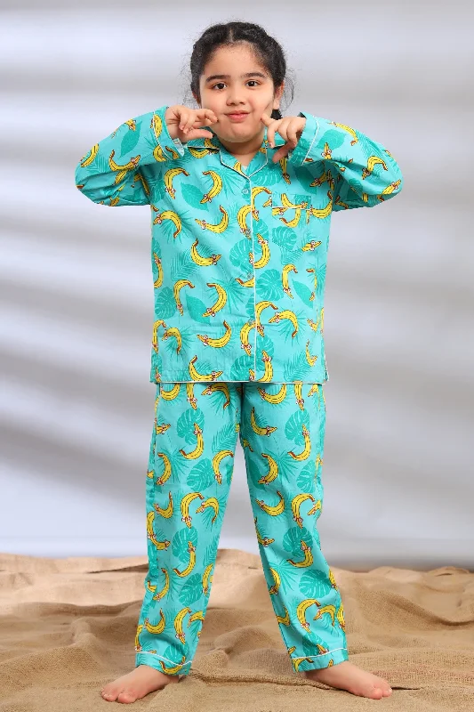 eco-conscious pajamas with recycled yarn-Tropical Bananas Pajama Set for Girls