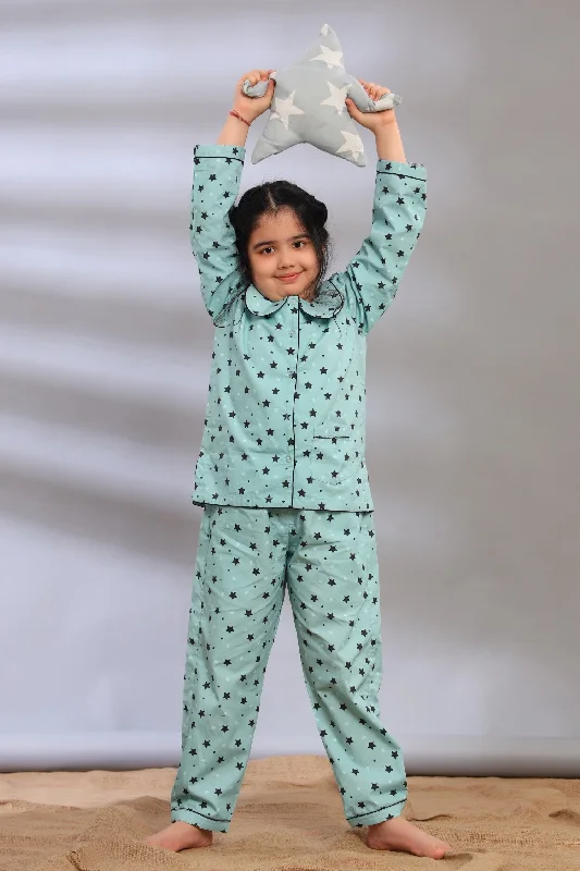 stretchy pajamas for active sleep-Twinkling Stars Peter Pan Pajama Set for Girls