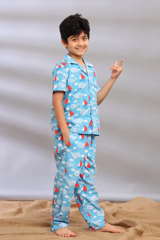 cozy cabin pajamas with patterns-Whale Tale Pajama Set for Boys