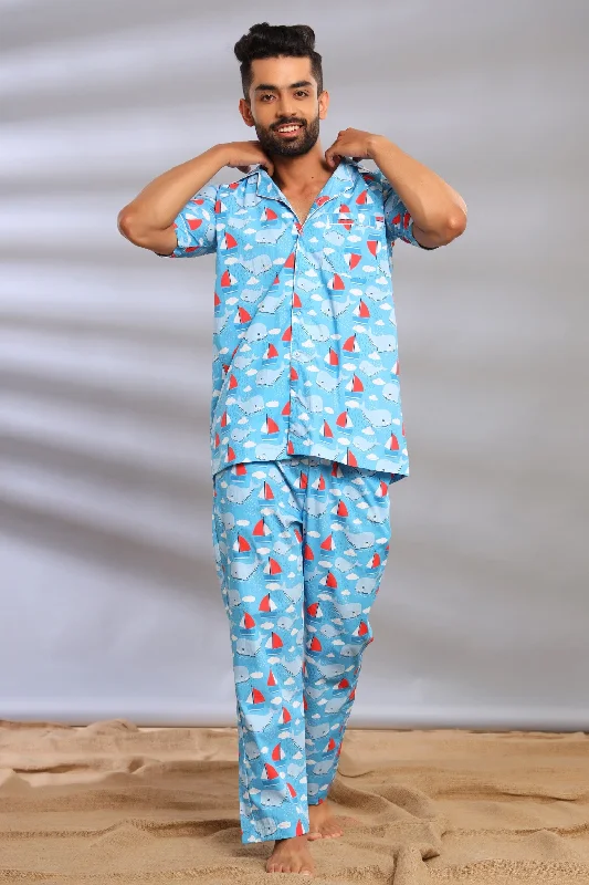 fun dinosaur pajama shorts-Whale Tale Pajama Set for Men