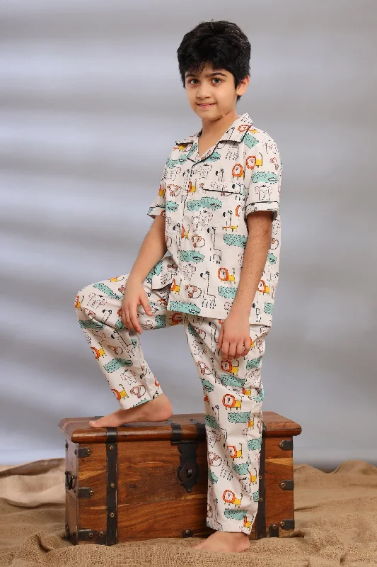 stylish pajamas with animal faces-Wild Animals Pajama Set for Boys