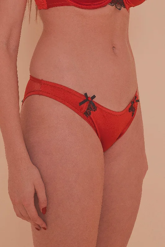 cute cat panties for pet lovers-Arlene Red Satin Black Lace Brief