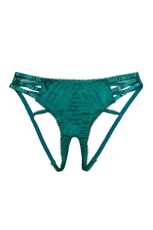 breathable linen briefs for heat-Playful Promises Ava Strappy Open Back Brief Green