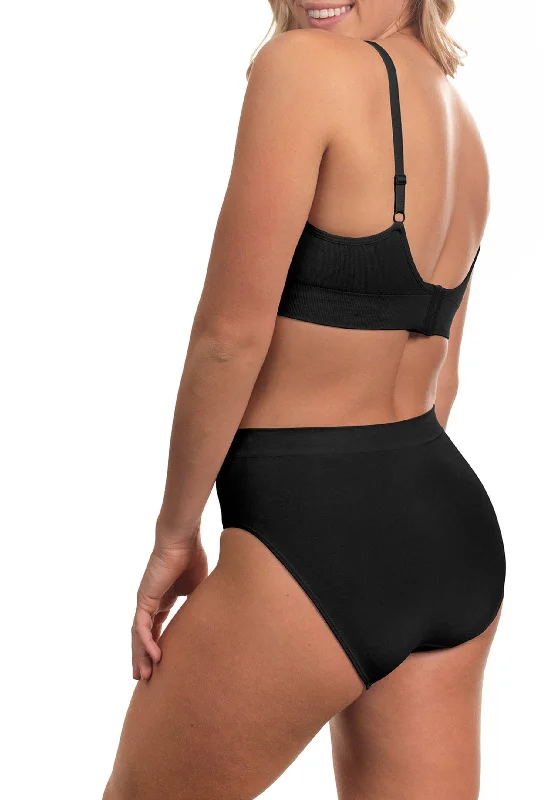 thick briefs for snow days-Black Bamboo Padded Wire Free Bra and High Cut Brief Set