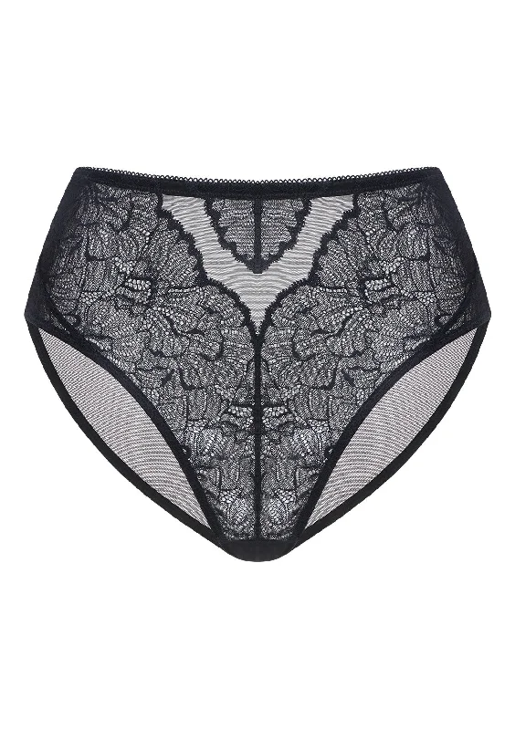 thin panties for ballet flats-Blossom High-Rise Black Lace Brief Underwear