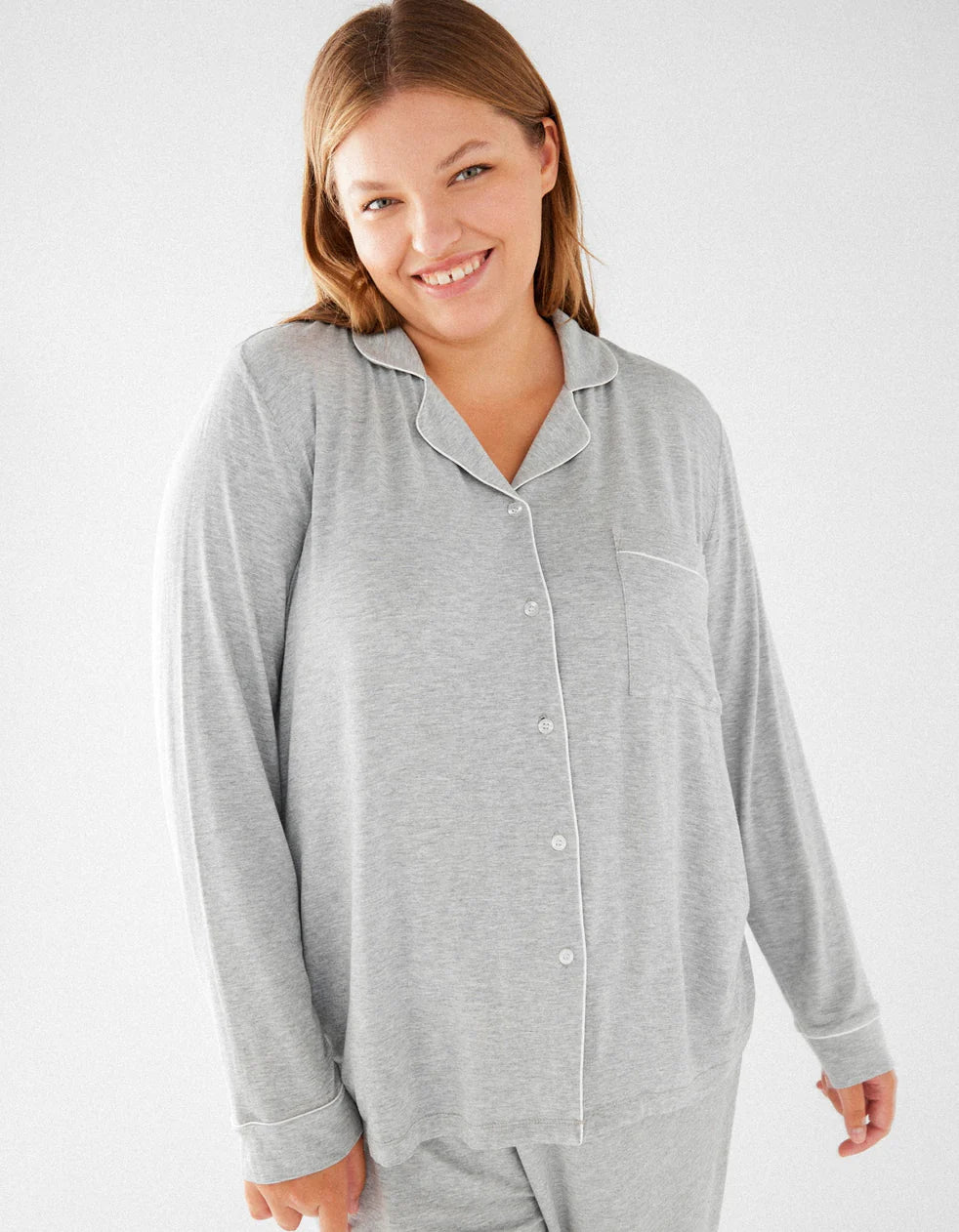 seamless hipster panties for leggings-Chelsea Peers Grey Modal Button Up Long Pajama Set