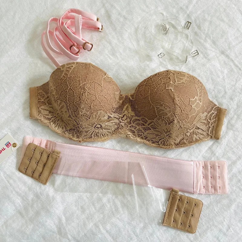 stylish lace panties for femininity-Clear and Pastel Pink Customizable Bra Set