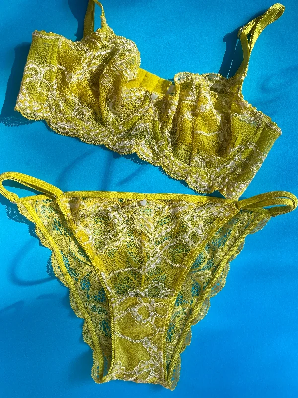 durable underwear for hiking-Clo: Fortuna Lace Demi Underwire Bra - Chartreuse