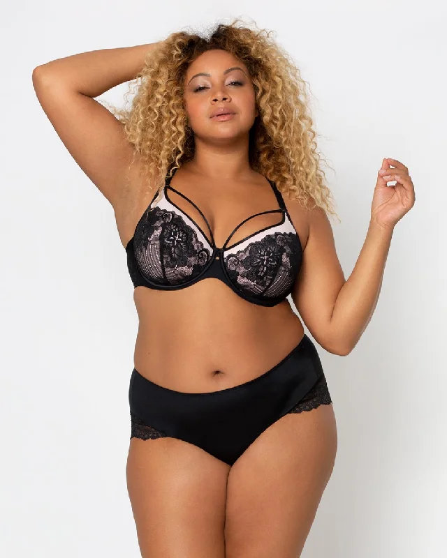 soft cotton briefs for lounging-CURVY COUTURE 1267 TULIP STRAPPY LACE PUSH-UP BRA