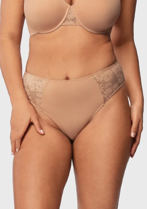 cozy briefs for rainy days-Daisy Smooth Lace High-Rise Rosy Blush Mesh Lace Back Brief Underwear