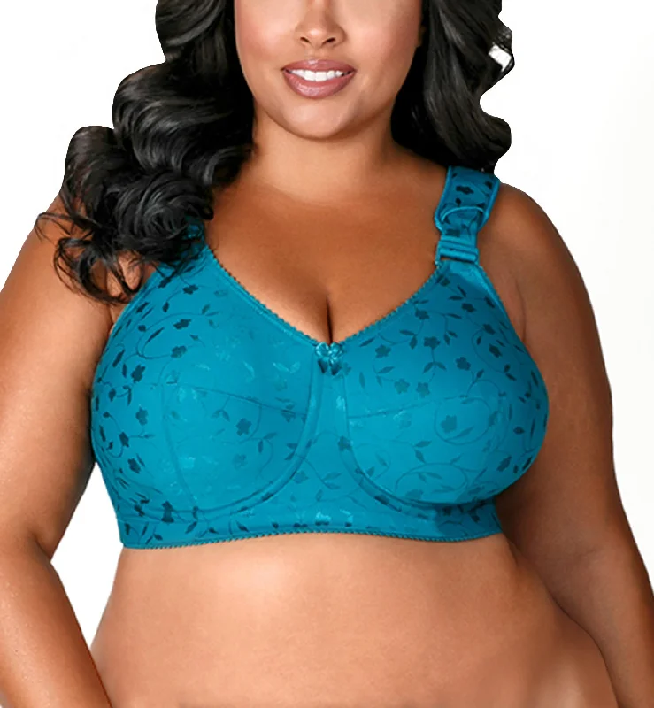 breathable cotton thong for summer-Elila Sidney Jacquard Full Support Softcup Bra (1305) - Emerald Green